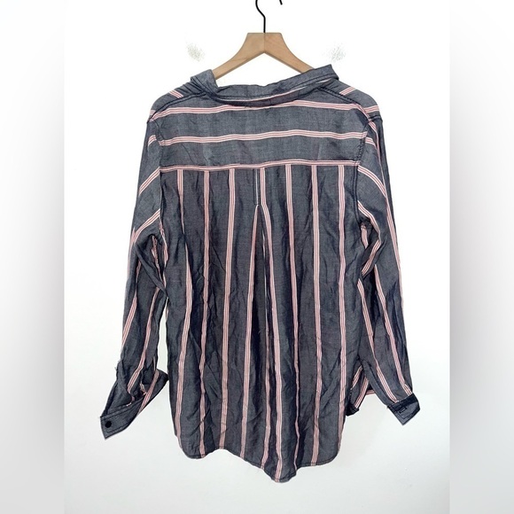 BeachLunchLounge Button Down Blouse Size XL Womens Shirt Striped Pocket - Picture 2 of 8